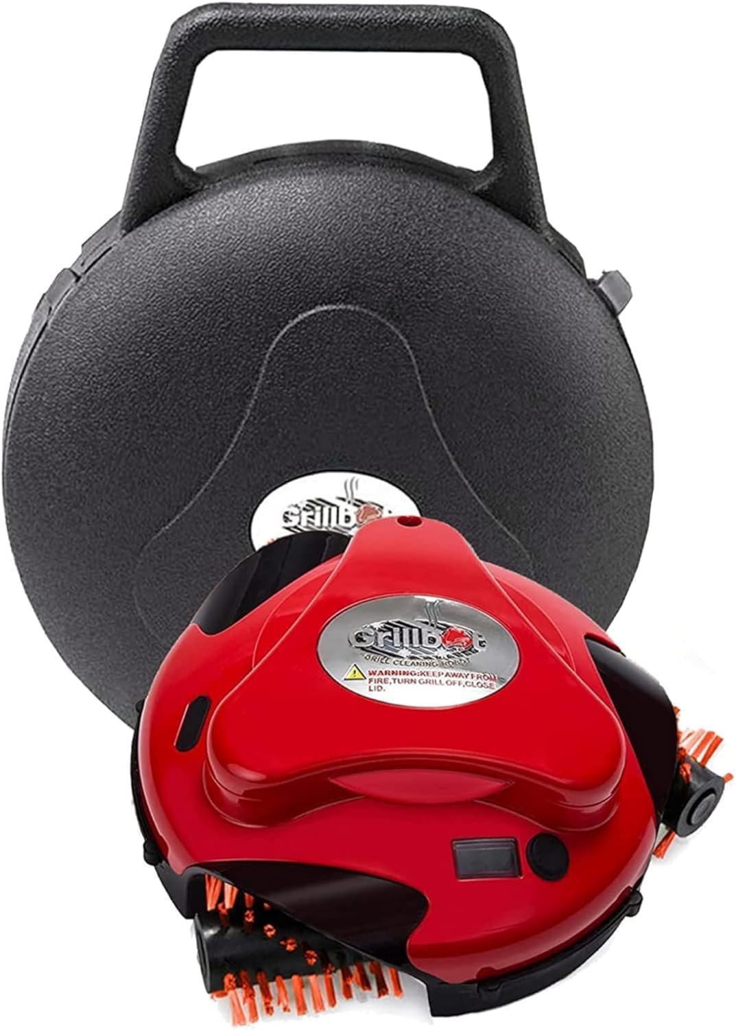 Robot de nettoyage automatique pour BBQ Grillbot avec brosses en nylon, brosse de nettoyage et grattoir pour BBQ, accessoires pour BBQ (Grillbot rouge + étui de transport)