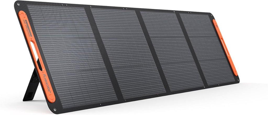 Panneau solaire compact and portable Jackery SolarSaga 200W IP68 pliable bifacial, compatible avec la station d'alimentation et le générateur solaire Jackery Explorer pour toitures, camping hors réseau et camping-cars.