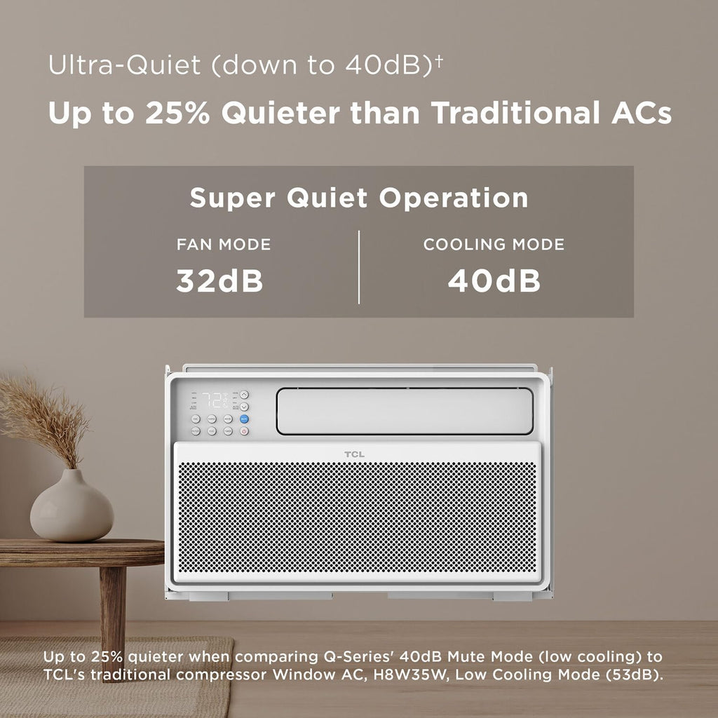 Climatiseur de fenêtre intelligent TCL série Q de 12 000 BTU, 115 V, pour pièces jusqu'à 51 m², ultra-silencieux, 38 % d'économie d'énergie, installation facile, fenêtre ouvrable, compatible avec Alexa et Google Assistant