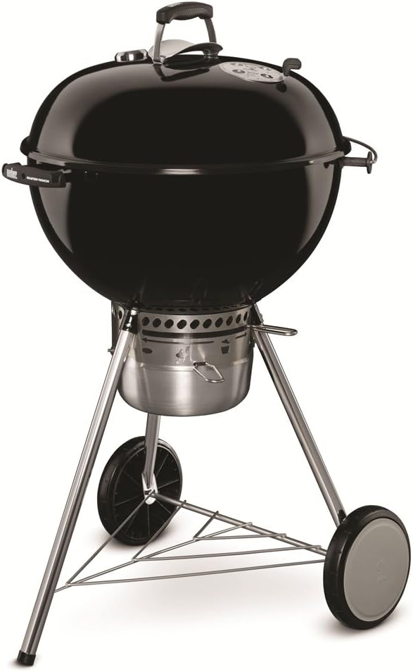 BBQ à charbon Weber Master-Touch 56 cm noir – BBQ d'extérieur haut de gamme avec support de couvercle escamotable et système de nettoyage One‑Touch™. Cuisinière en porcelaine émaillée.