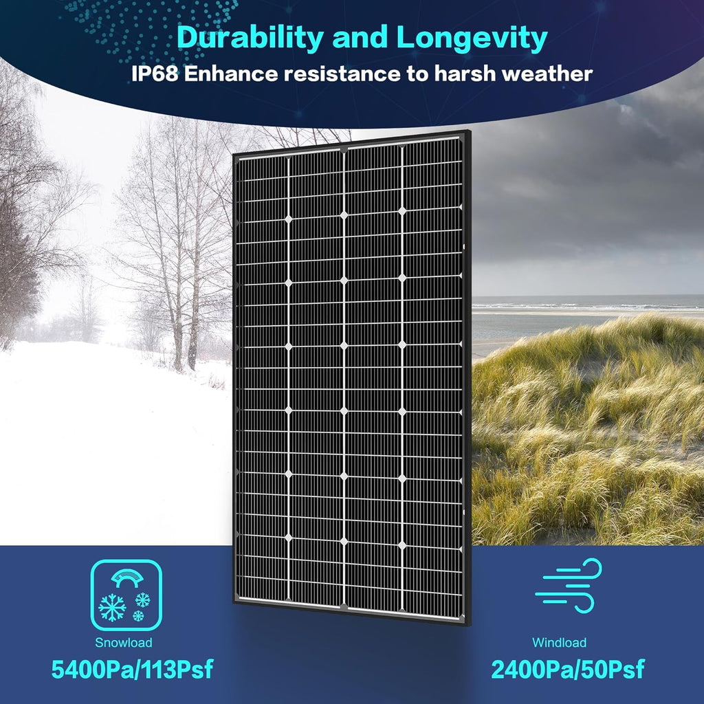Panneau solaire bifacial JJN 400 W, 16BB, type N, 2 unités, 200 W, 12 V, rendement élevé (25 %), module solaire monocristallin pour camping-car, maison, ferme, caravane, bateau, système solaire hors réseau