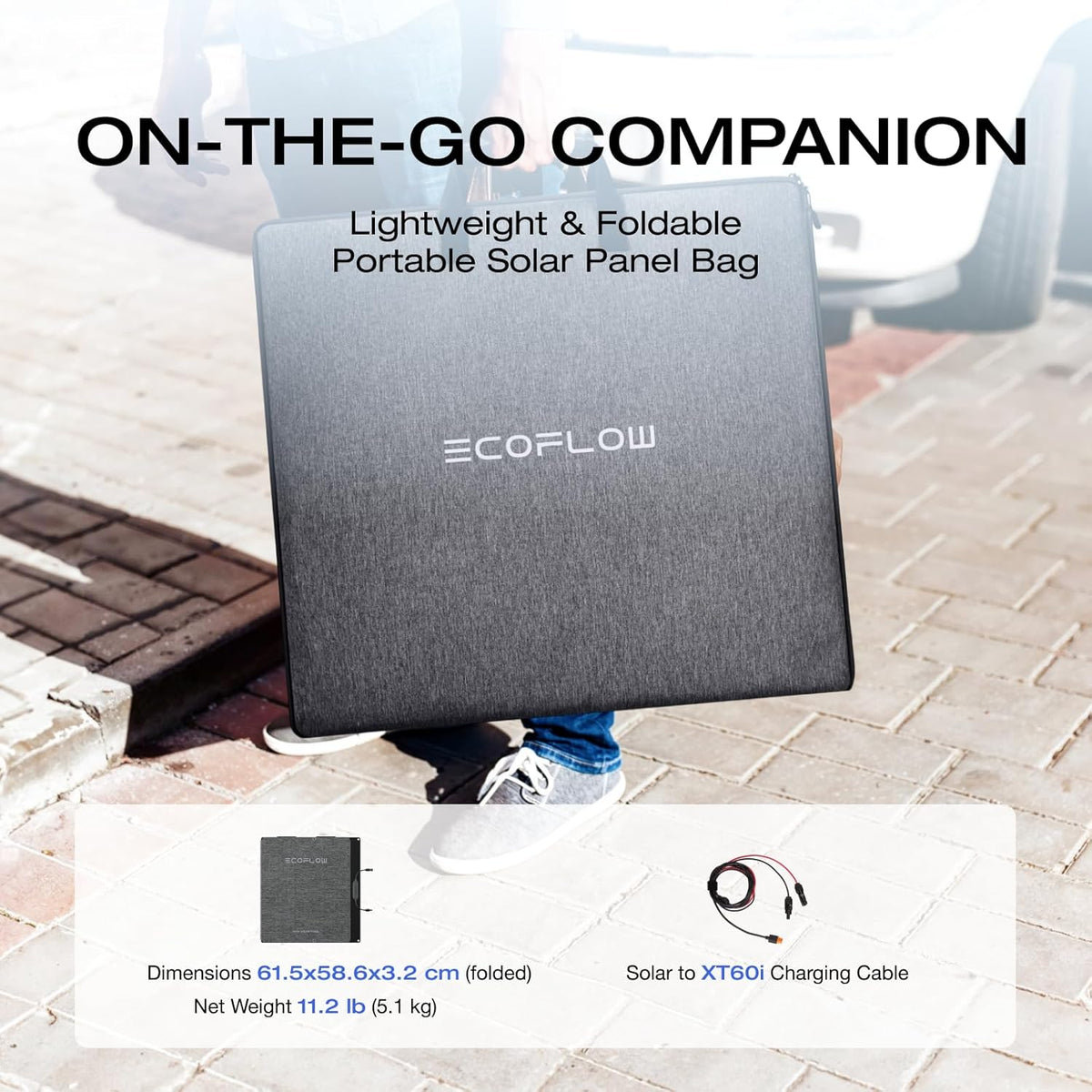 Panneau solaire compact and portable EF ECOFLOW 160 W pour station d'alimentation, chargeur solaire pliable avec support réglable, étanche IP68, idéal pour le camping, les camping-cars et les systèmes hors réseau.