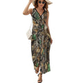 Robe longue d'été sans manches à col en V pour femme, motif camouflage cerf, idéale pour la chasse.