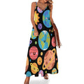 Robe maxi femme à motif solaire, longue et fluide, idéale pour l'été, les cérémonies et les invitations de mariage.