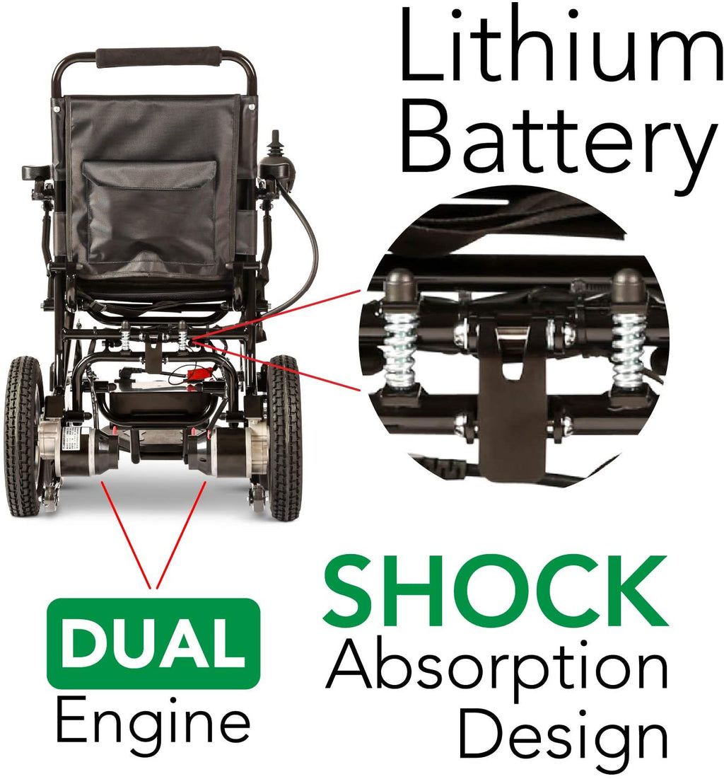 Nouveau fauteuil roulant électrique pliable ultra-léger 2020, homologué FDA et autorisé pour les voyages en avion, robuste, motorisé, compact and portable (largeur d'assise : 17,5 pouces)