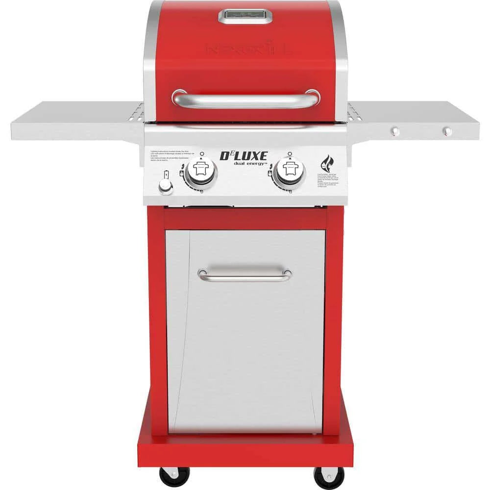 BBQ à gaz propane à 2 brûleurs, rouge, acier inoxydable, 28 000 BTU, format compact
