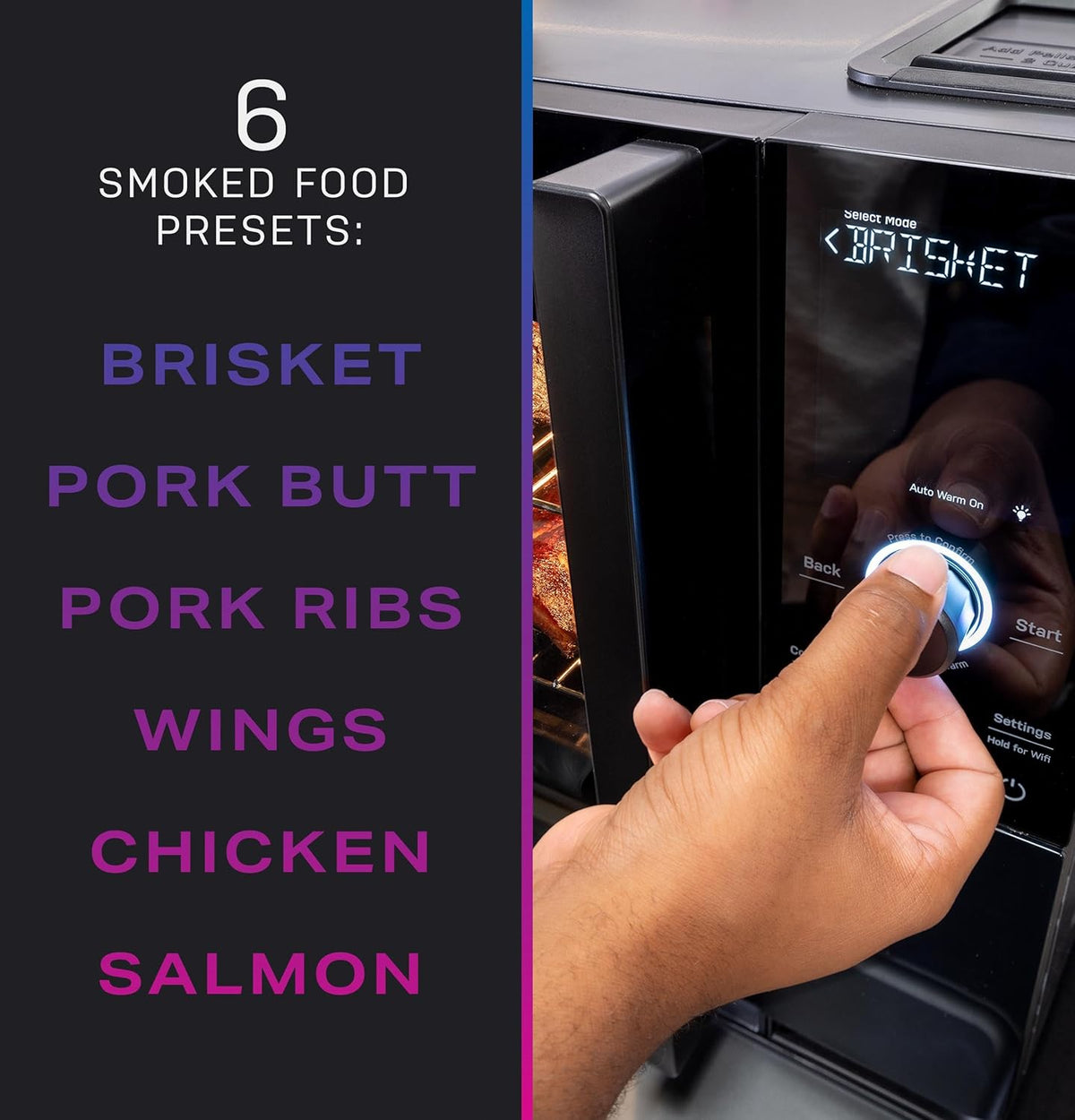 Fumoir à granulés d'intérieur intelligent GE Profile™ avec filtration active de la fumée, 5 réglages de contrôle de la fumée, connecté en Wi-Fi, BBQ électrique de comptoir, noir