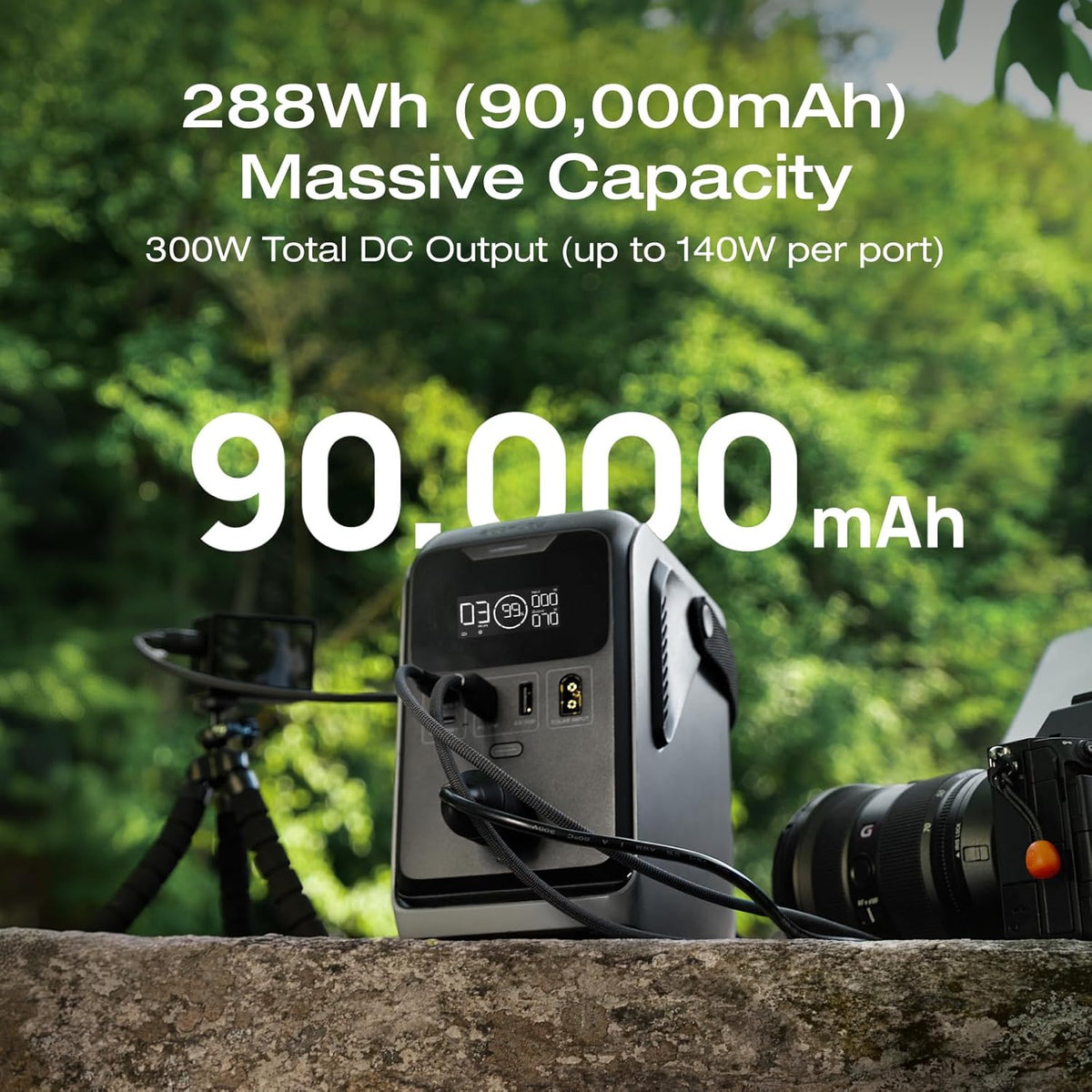 Station d'alimentation EF ECOFLOW TRAIL 300 DC, batterie LiFePO4 288 Wh, générateur solaire compact de 300 W en sortie CC pour le camping, les voyages et les situations d'urgence (prise secteur non incluse).