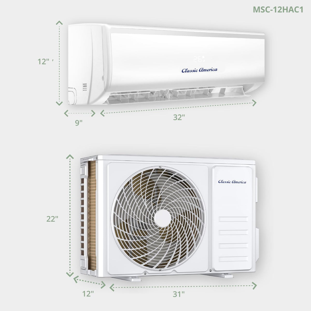 Vtronix Classic America 12 000 BTU, mini-split intelligent avec pompe à chaleur, 19 SEER2, onduleur, montage mural sans conduit, 110/120 V, silencieux (29 dB), Wi-Fi/Alexa, préchargé, kit de tuyauterie de 4,9 m, jusqu’à 51 m²