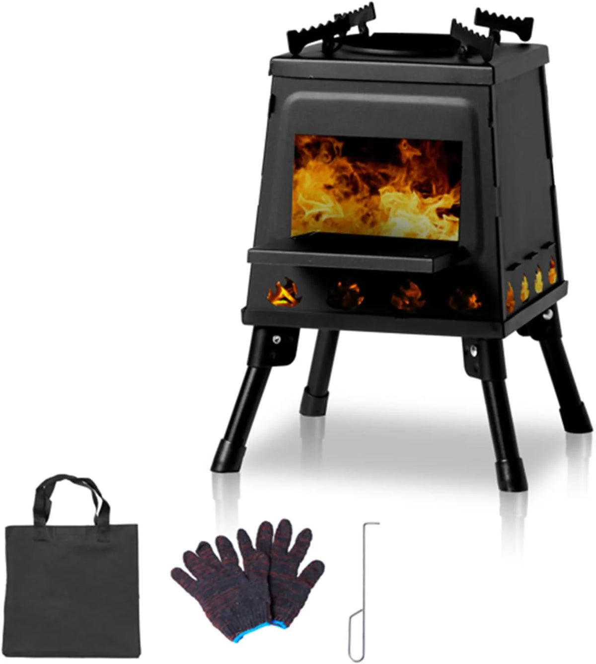 Réchaud de camping portable en bois, démontable et coupe-vent, BBQ compact pour l'extérieur