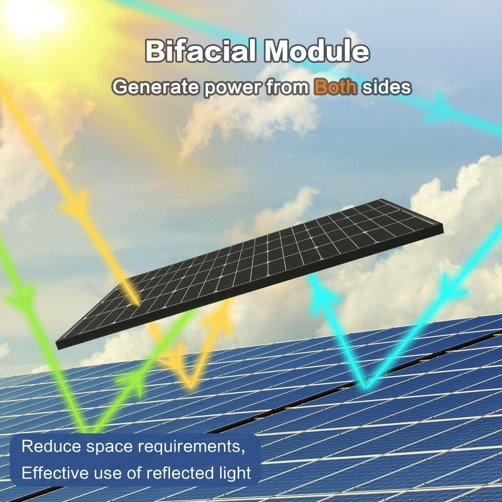 Panneau solaire bifacial JJN 400 W, 16BB, type N, 2 unités, 200 W, 12 V, rendement élevé (25 %), module solaire monocristallin pour camping-car, maison, ferme, caravane, bateau, système solaire hors réseau