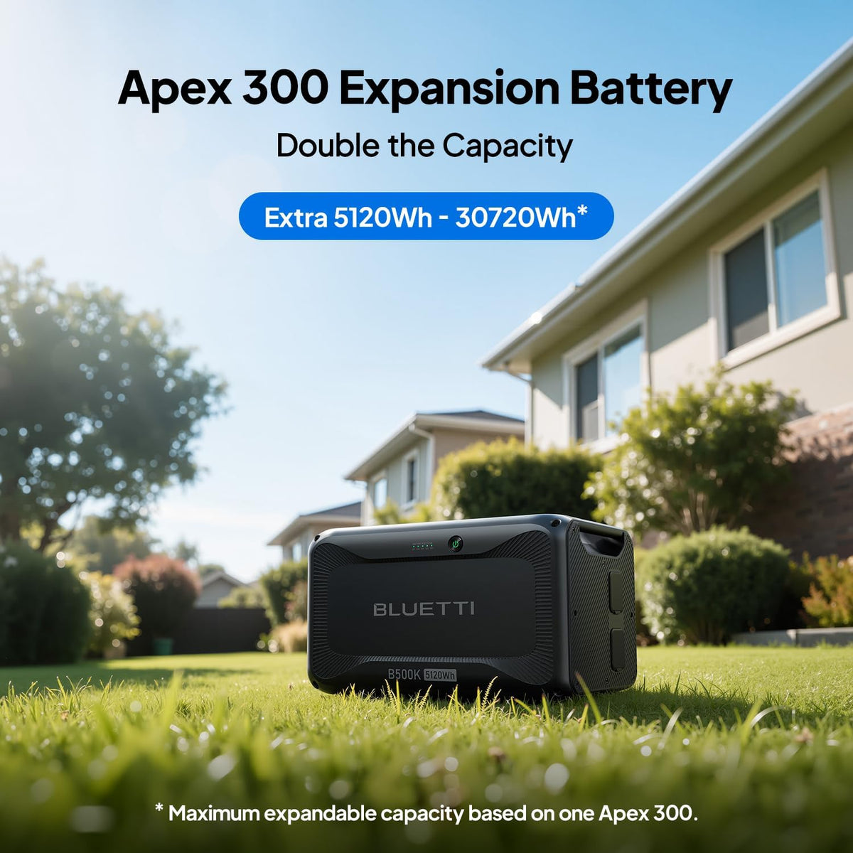 Batterie d'extension BLUETTI B500K pour station d'alimentation compact and portable Apex 300, bloc-batterie LiFePO4 5120 Wh, module complémentaire pour générateur solaire pour alimentation de secours à domicile, urgence, hors réseau (câble