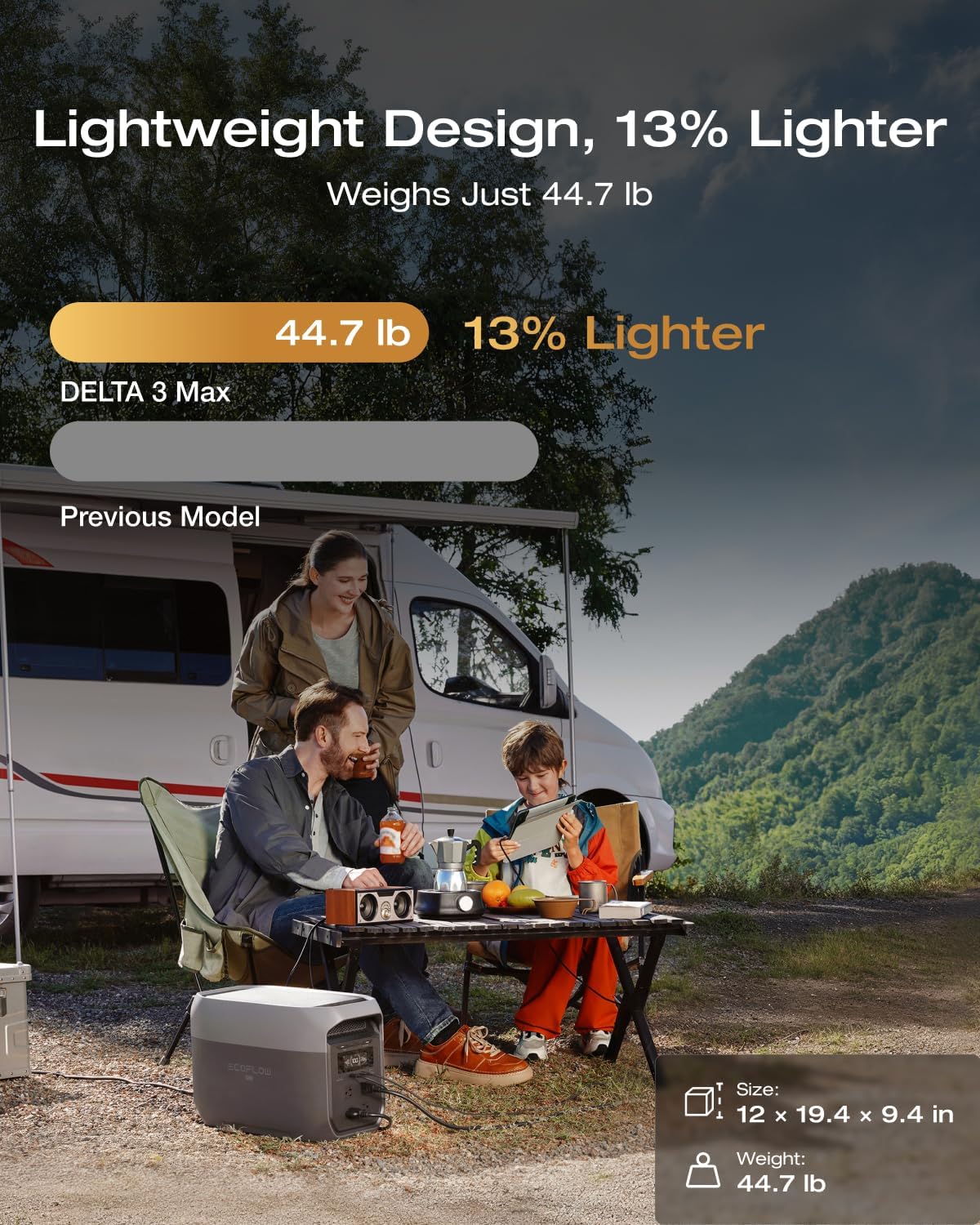Station d'alimentation compact and portable EF ECOFLOW DELTA 3 Max, batterie LiFePO4 2048 Wh, générateur solaire (panneau solaire en option), puissance de sortie X-Boost de 3400 W, charge ultra-rapide de 0 à 80 % en 1 h 13, idéale pour la maison et