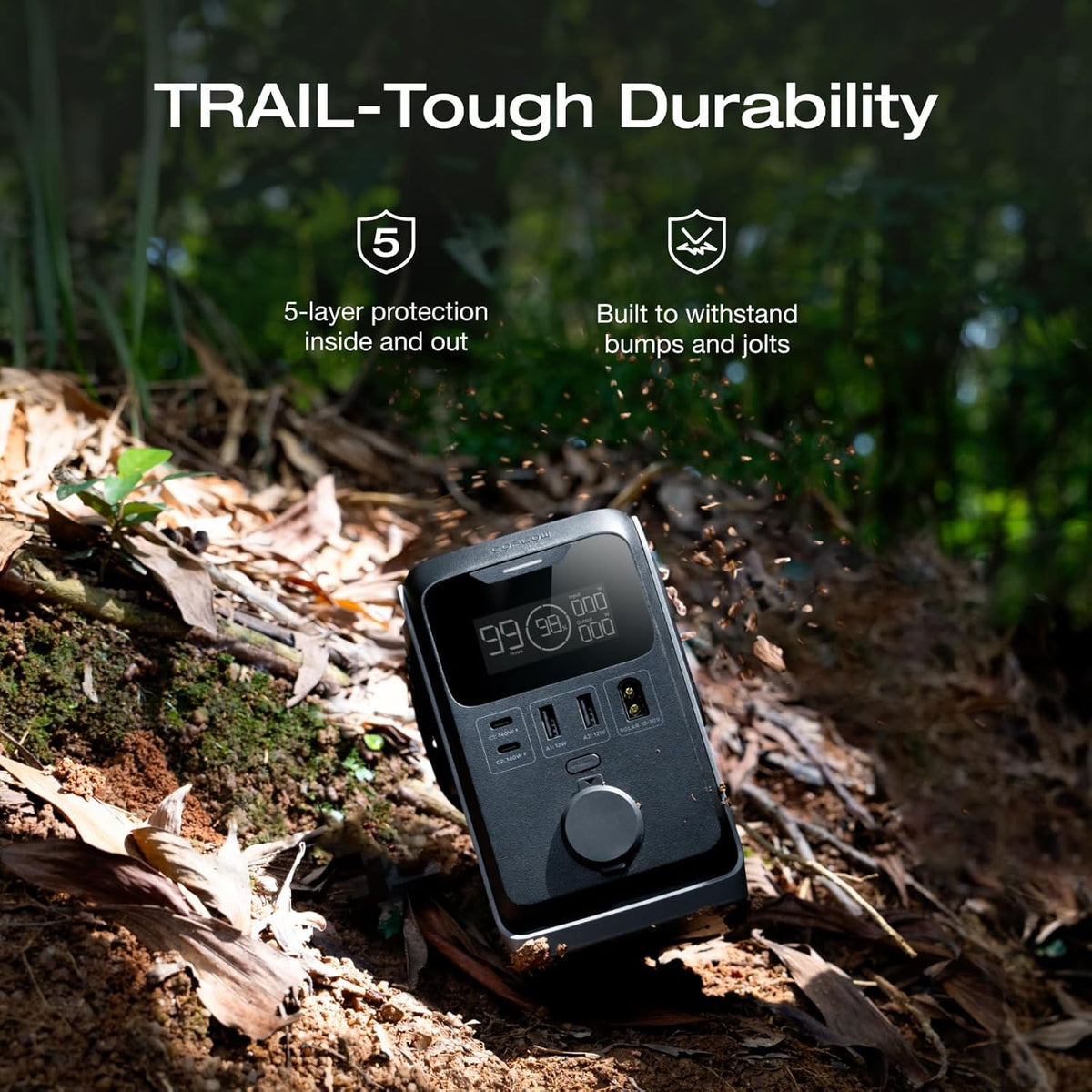 Station d'alimentation EF ECOFLOW TRAIL 300 DC, batterie LiFePO4 288 Wh, générateur solaire compact de 300 W en sortie CC pour le camping, les voyages et les situations d'urgence (prise secteur non incluse).