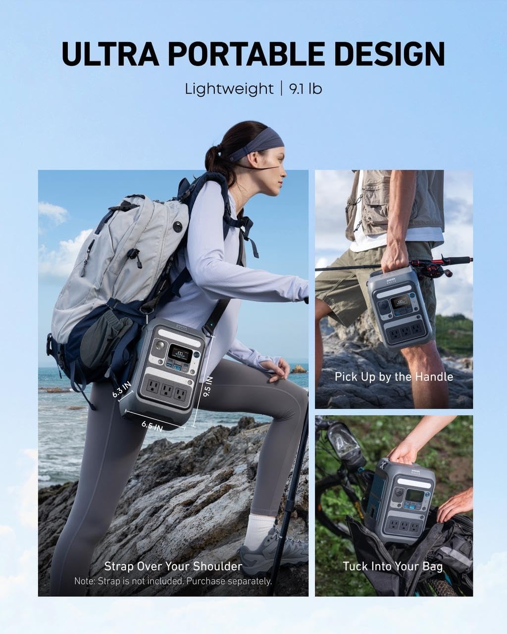 Station d'alimentation compact and portable Anker SOLIX C300, batterie LiFePO4 288 Wh, générateur solaire 300 W (600 W en crête), charge rapide bidirectionnelle 140 W pour le camping, les voyages et les situations d'urgence (panneau solaire en