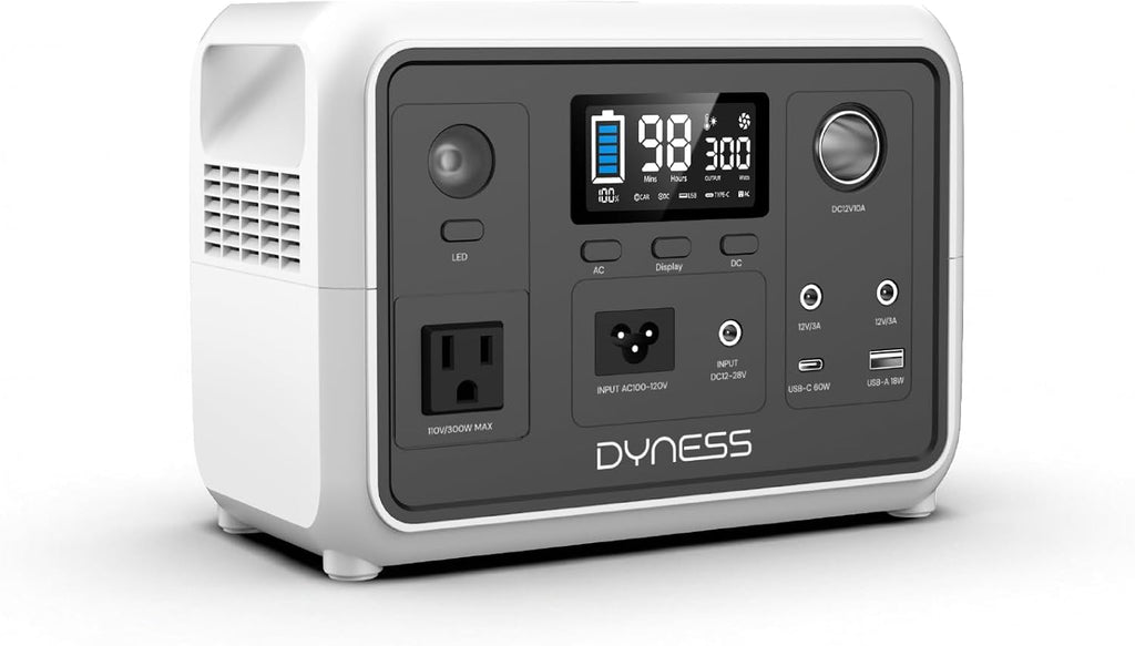 Station d'alimentation compact and portable DYNESS 300 W, générateur solaire 256 Wh avec prise secteur 110 V à onde sinusoïdale pure, batterie LiFePO4 pour le camping, l'alimentation de secours à domicile, les camping-cars, les appareils CPAP et les