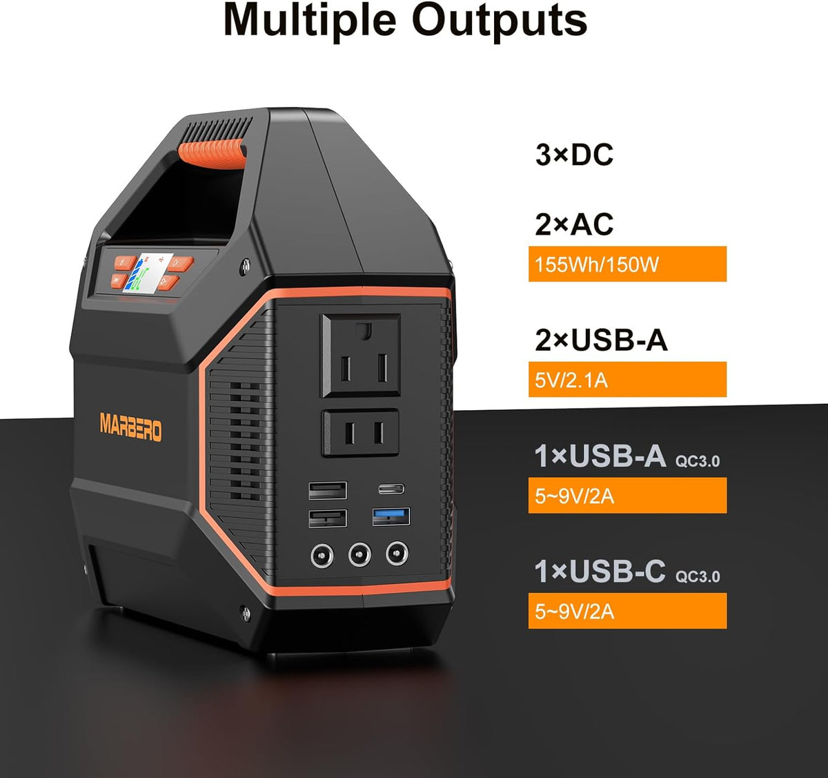 Générateur solaire MARBERO 155 Wh avec panneau solaire 30 W, station d'alimentation compact and portable, sortie multiple 100 W, lampe torche LED intégrée et câble de 2 m, ultra-léger pour le camping et les situations d'urgence en cas de panne de