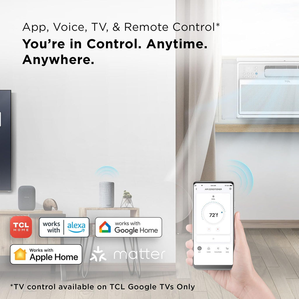 Climatiseur de fenêtre intelligent TCL série Q de 12 000 BTU, 115 V, pour pièces jusqu'à 51 m², ultra-silencieux, 38 % d'économie d'énergie, installation facile, fenêtre ouvrable, compatible avec Alexa et Google Assistant