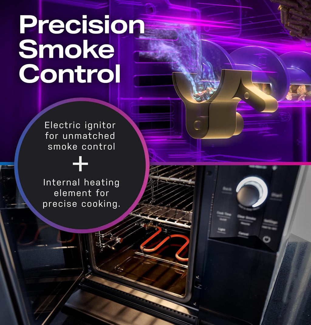 Fumoir à granulés d'intérieur intelligent GE Profile™ avec filtration active de la fumée, 5 réglages de contrôle de la fumée, connecté en Wi-Fi, BBQ électrique de comptoir, noir