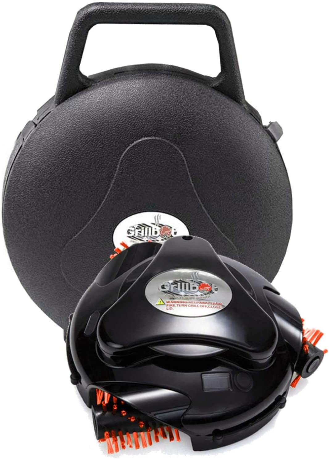 Robot de nettoyage automatique pour BBQ Grillbot avec brosses en nylon, brosse de nettoyage et grattoir pour BBQ, accessoires pour BBQ (Grillbot noir + étui de transport)