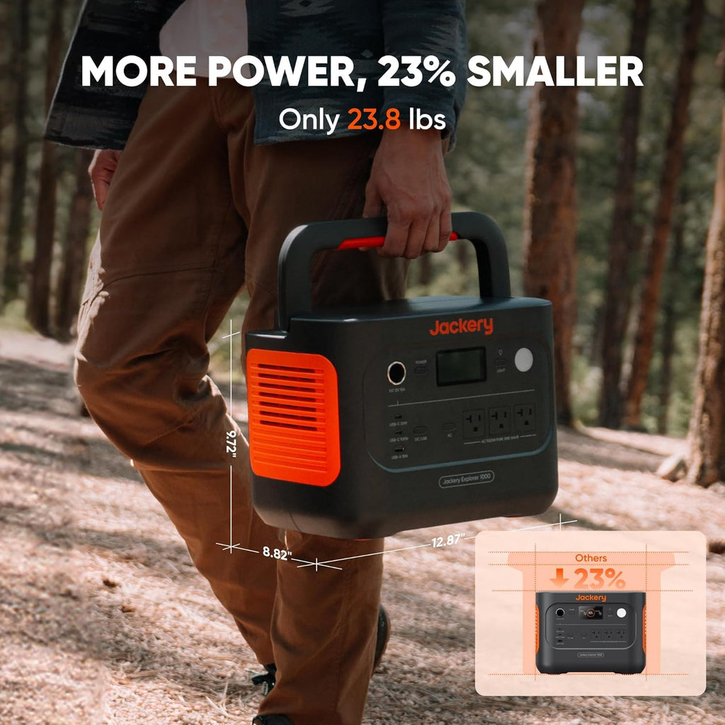 Station d'alimentation compact and portable Jackery Explorer 1000 v2, batterie LiFePO4 1070 Wh, sortie CA 1500 W / USB-C 100 W, charge rapide en 1 heure, générateur solaire pour camping, situations d'urgence, camping-car et vie hors réseau (panneau