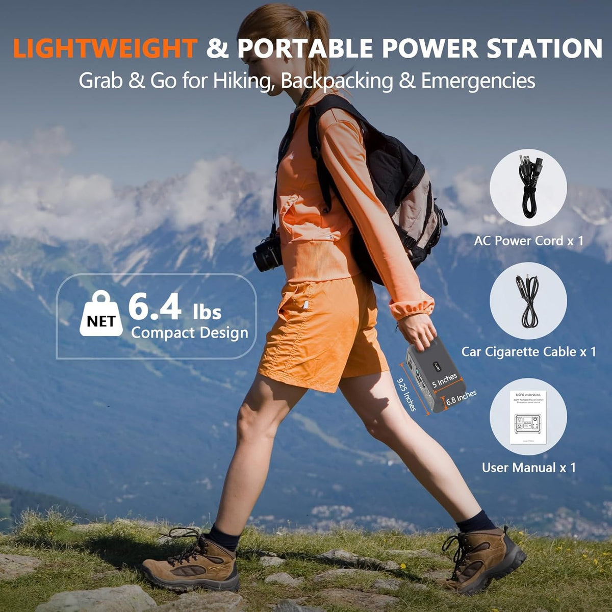 Station d'alimentation compact and portable ALLWEI 300 W (600 W en crête) améliorée, batterie LiFePO4 de 256 Wh, générateur solaire avec 6 ports de sortie, alimentation de secours pour le camping, les voyages, les pannes de courant et l'utilisation
