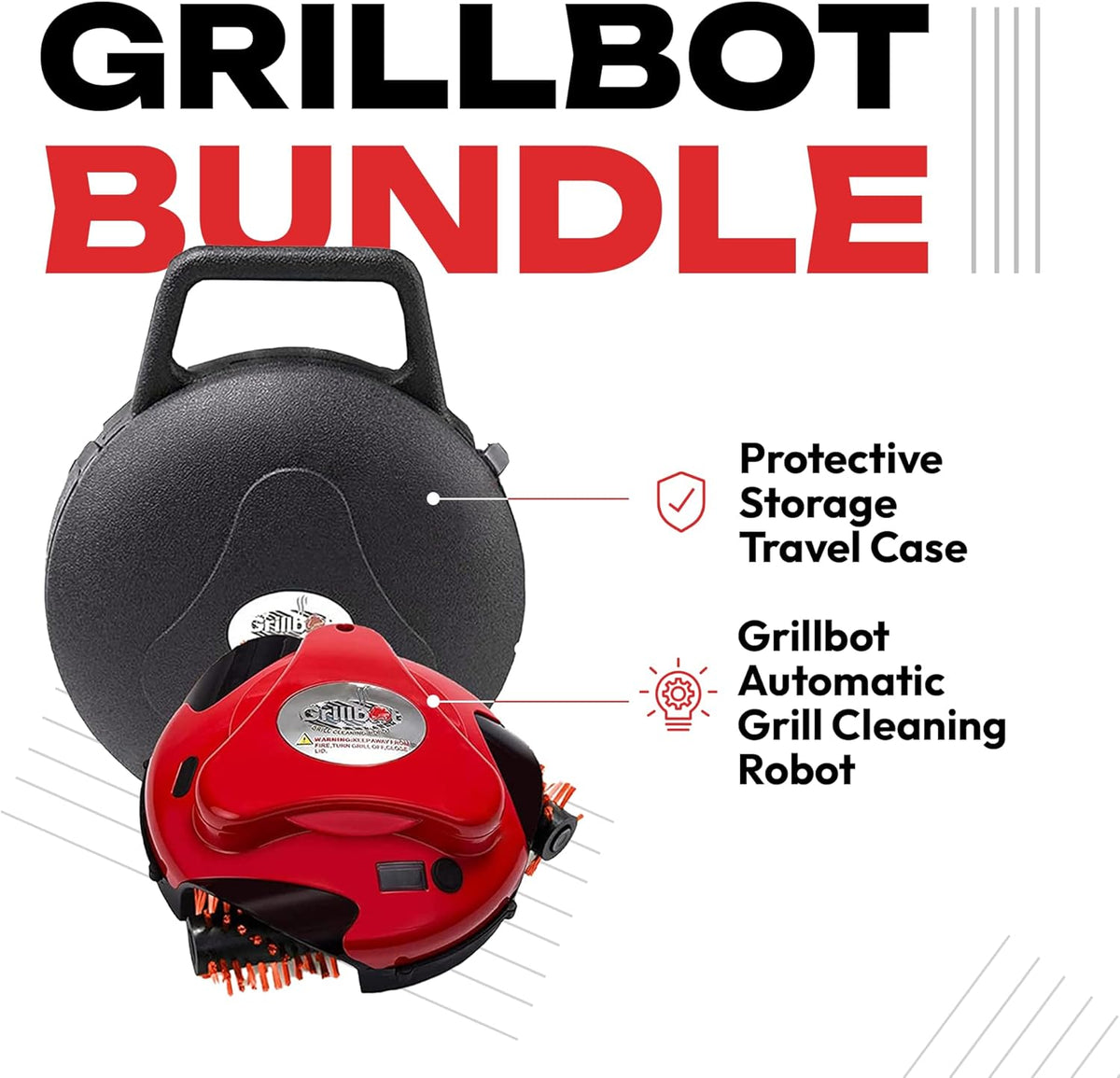 Robot de nettoyage automatique pour BBQ Grillbot avec brosses en nylon, brosse de nettoyage et grattoir pour BBQ, accessoires pour BBQ (Grillbot rouge + étui de transport)