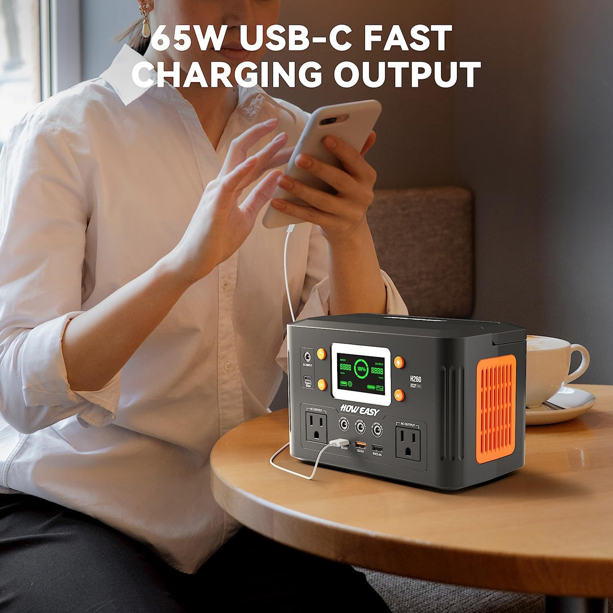 Station d'alimentation compact and portable HOWEASY, générateur solaire 260 W (500 W en crête) avec alimentation auxiliaire 65 W, prise secteur 110 V à onde sinusoïdale pure, batterie lithium de secours 48 000 mAh pour le camping, les voyages et les