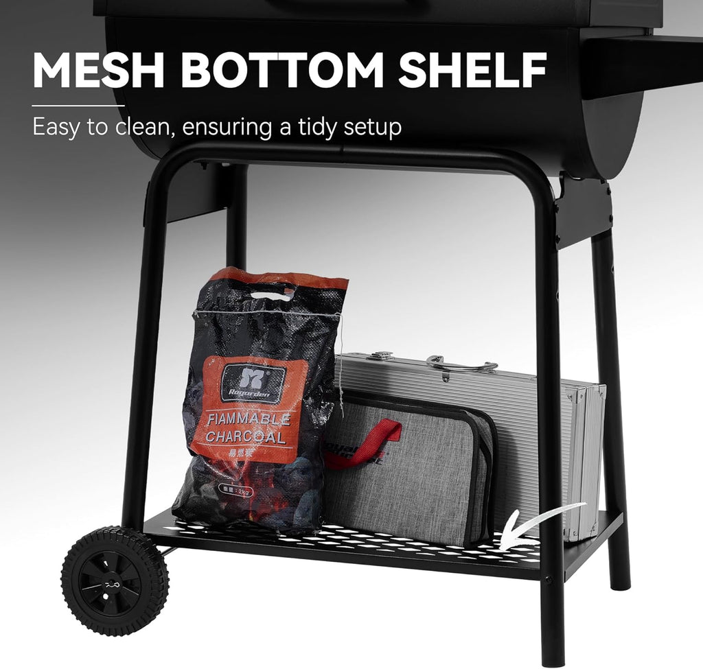 BBQ à charbon Royal Gourmet CC1830 de 71 cm (28 pouces) avec grille de maintien au chaud, surface de cuisson de 4 100 cm² (626 pouces carrés) pour jardin, terrasse et fêtes, noir