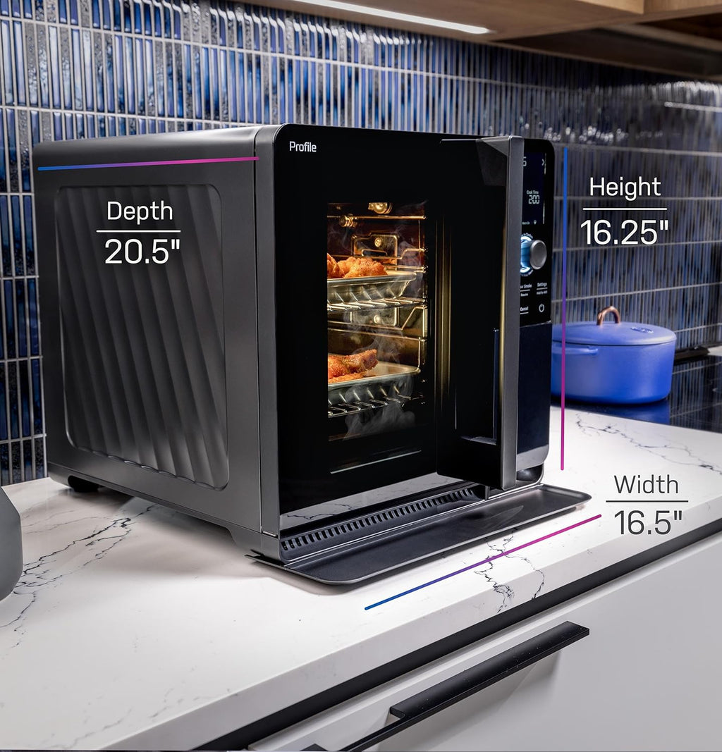 Fumoir à granulés d'intérieur intelligent GE Profile™ avec filtration active de la fumée, 5 réglages de contrôle de la fumée, connecté en Wi-Fi, BBQ électrique de comptoir, noir