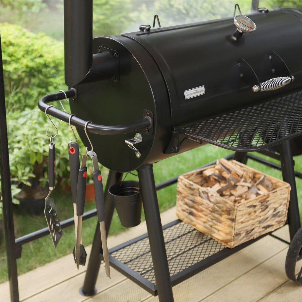 BBQ à charbon de bois surdimensionné de 941 po² avec fumoir décalé, noir