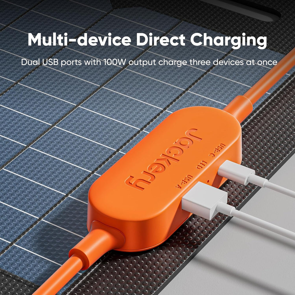 Panneau solaire à air Jackery SolarSaga 100 W, rendement de conversion de 23 %, panneaux bifaciaux, étanche IP65, pliable et compact and portable. Chargeur solaire idéal pour les stations d'alimentation, les camping-cars, le camping, les vies hors