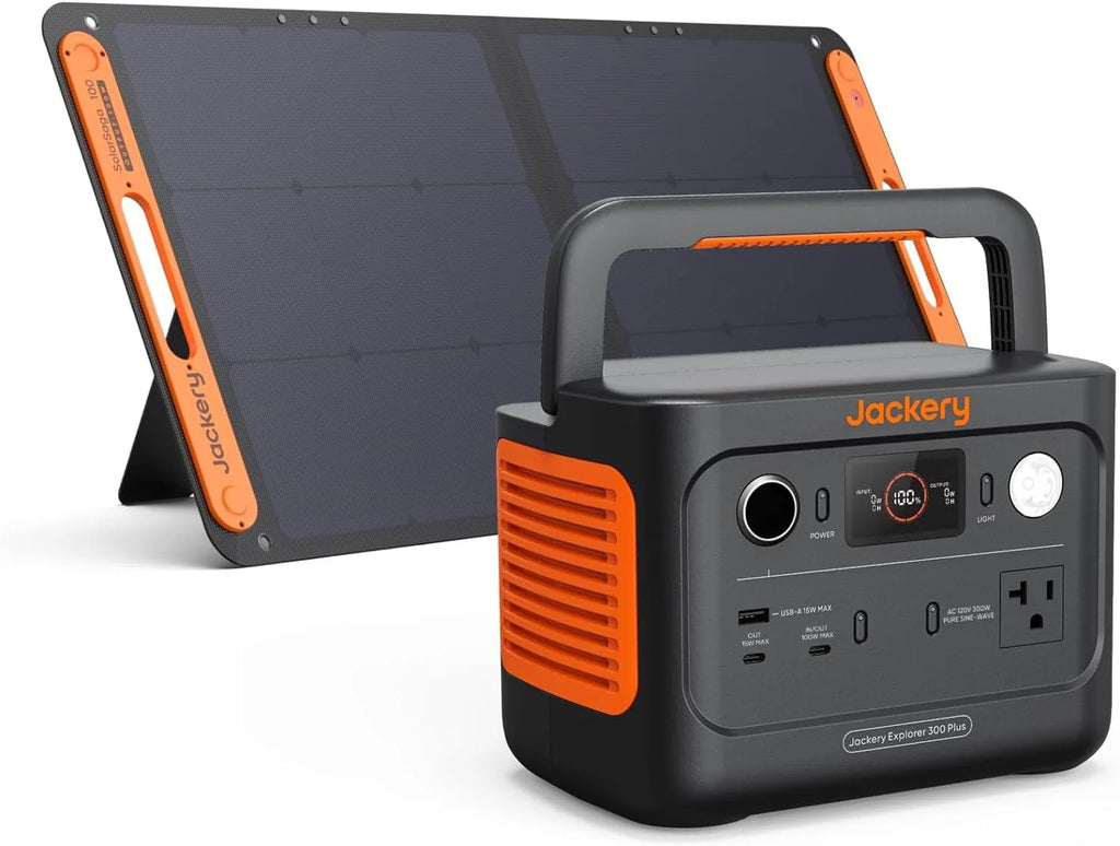 Centrale électrique compact and portable Explorer 300, batterie lithium de secours 293 Wh, prise secteur 110 V/300 W à onde sinusoïdale pure, générateur solaire pour le camping, les voyages, la chasse et les pannes de courant (panneau solaire en
