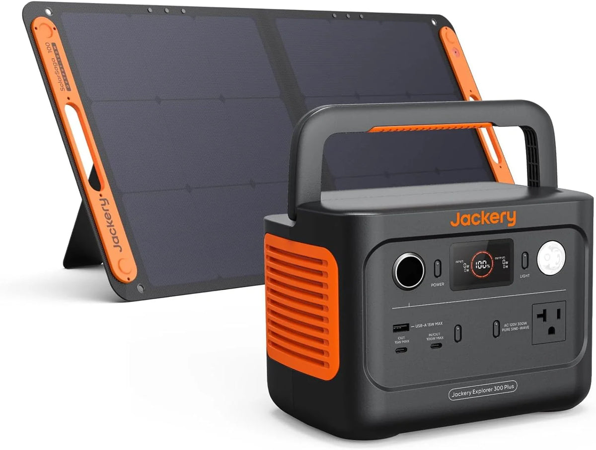 Centrale électrique compact and portable Explorer 300, batterie lithium de secours 293 Wh, prise secteur 110 V/300 W à onde sinusoïdale pure, générateur solaire pour le camping, les voyages, la chasse et les pannes de courant (panneau solaire en