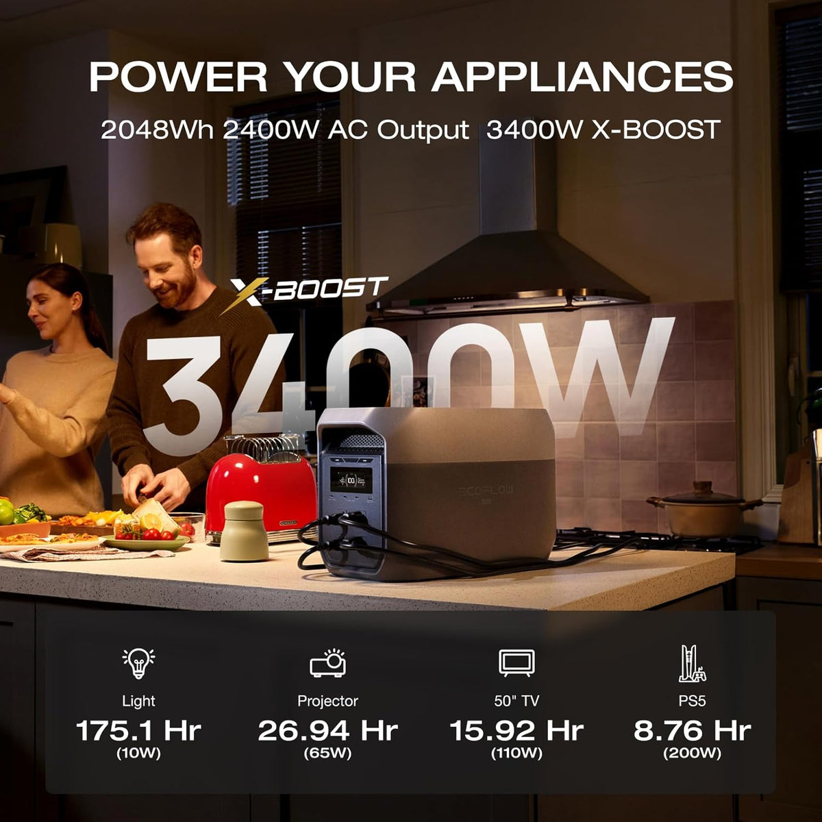 Station d'alimentation compact and portable EF ECOFLOW DELTA 3 MAX avec panneau solaire 220 W, puissance de sortie X-Boost de 3 400 W, charge ultra-rapide de 0 à 80 % en 1,13 h, idéale pour la maison et le camping-car.