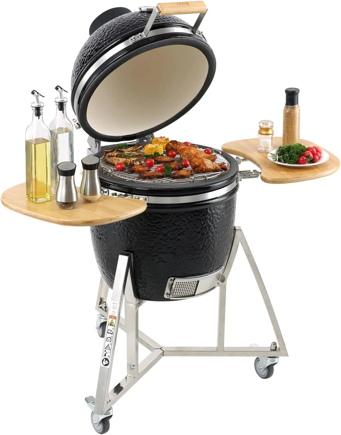 BBQ portable au charbon de bois/propane 18 pouces avec chariot et couvercle, fumoir extérieur en acier inoxydable (noir)