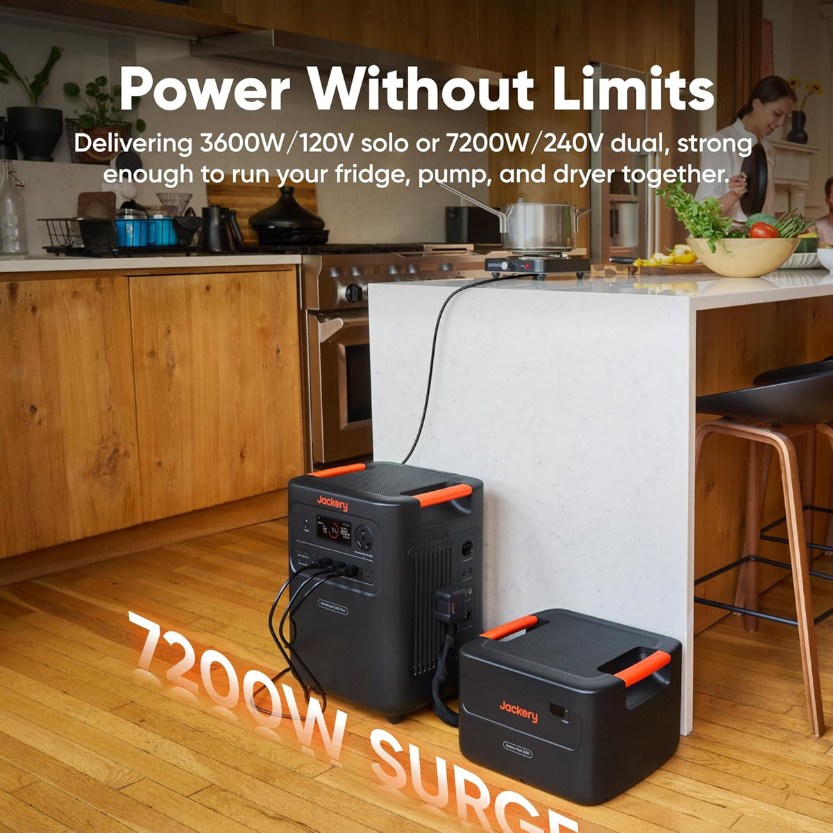 Station d'alimentation compact and portable Jackery HomePower 3600 Plus, sortie CA 3600 W, générateur solaire LFP 3584 Wh, extensible jusqu'à 21 kWh, solution de secours essentielle pour la maison, les urgences et les camping-cars (panneau solaire