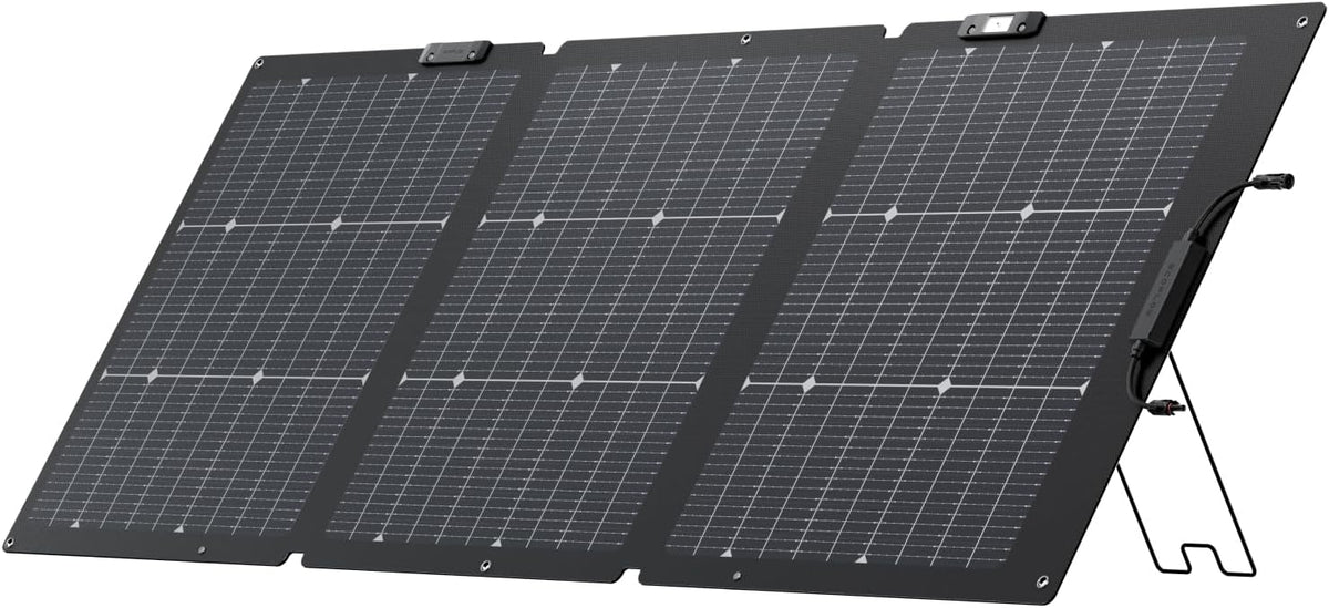 Panneau solaire compact and portable EF ECOFLOW 160 W pour station d'alimentation, chargeur solaire pliable avec support réglable, étanche IP68, idéal pour le camping, les camping-cars et les systèmes hors réseau.