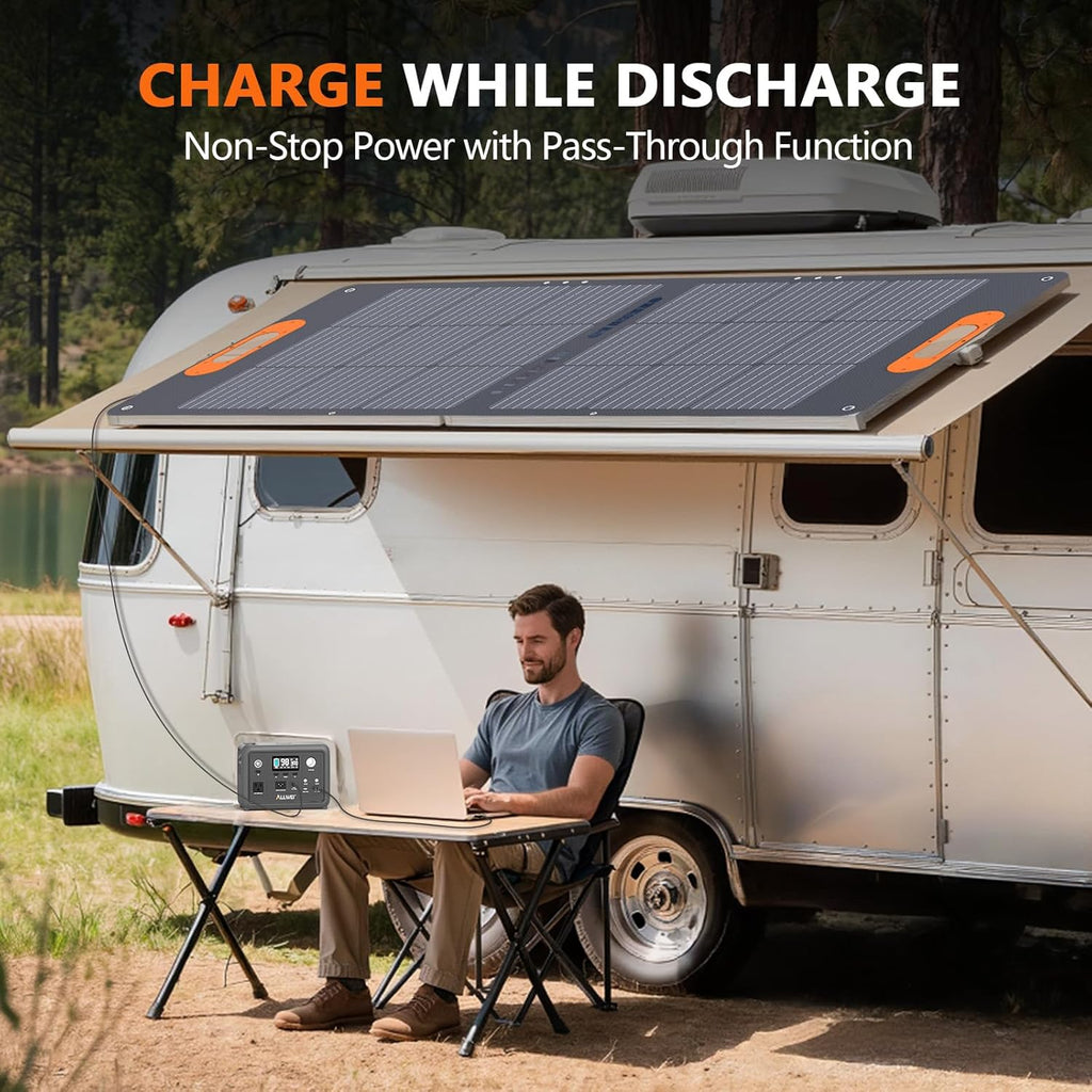 Station d'alimentation compact and portable ALLWEI 300 W (600 W en crête) améliorée, batterie LiFePO4 de 256 Wh, générateur solaire avec 6 ports de sortie, alimentation de secours pour le camping, les voyages, les pannes de courant et l'utilisation