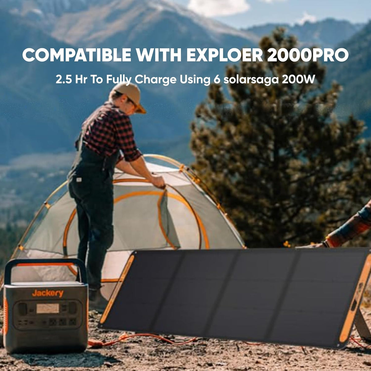 Panneau solaire compact and portable Jackery SolarSaga 200W IP68 pliable bifacial, compatible avec la station d'alimentation et le générateur solaire Jackery Explorer pour toitures, camping hors réseau et camping-cars.