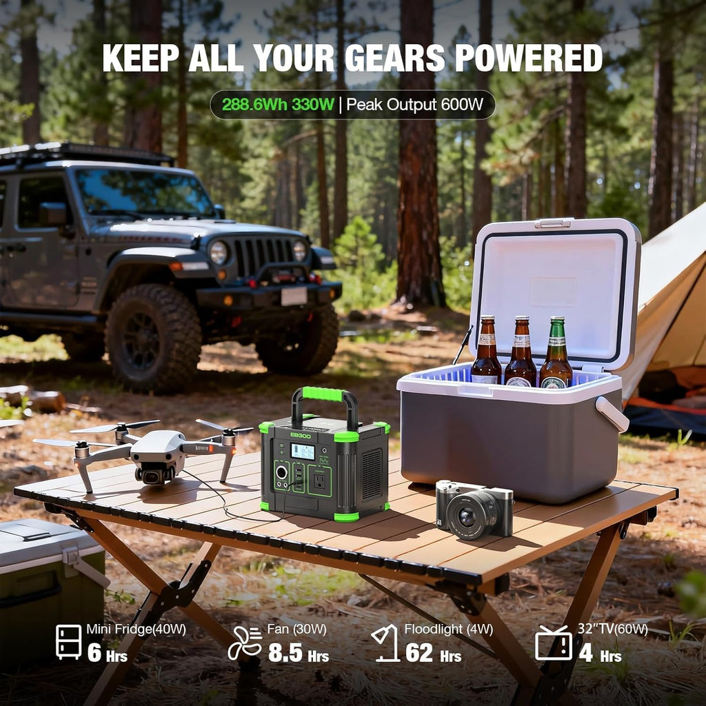 Centrale électrique compact and portable 330 W, générateur solaire 288 Wh, charge rapide USB-C PD 60 W, prise secteur à onde sinusoïdale pure, chargeur sans fil 5 W, LED pour camping-car, alimentation de secours pour appareils CPAP et vie hors