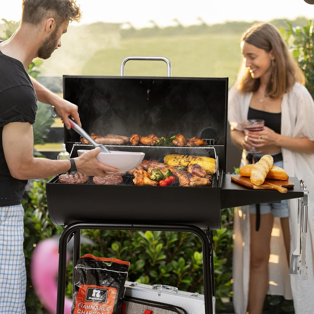 BBQ à charbon Royal Gourmet CC1830 de 71 cm (28 pouces) avec grille de maintien au chaud, surface de cuisson de 4 100 cm² (626 pouces carrés) pour jardin, terrasse et fêtes, noir