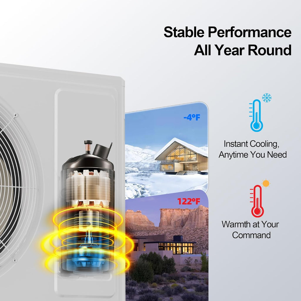 Système de climatisation/chauffage mini split 12 000 BTU, 19 SEER2, système inverter sans conduit écoénergétique 110/120 V, refroidit jusqu'à 750 pi² avec condenseur préchargé, pompe à chaleur et kits d'installation inclus.
