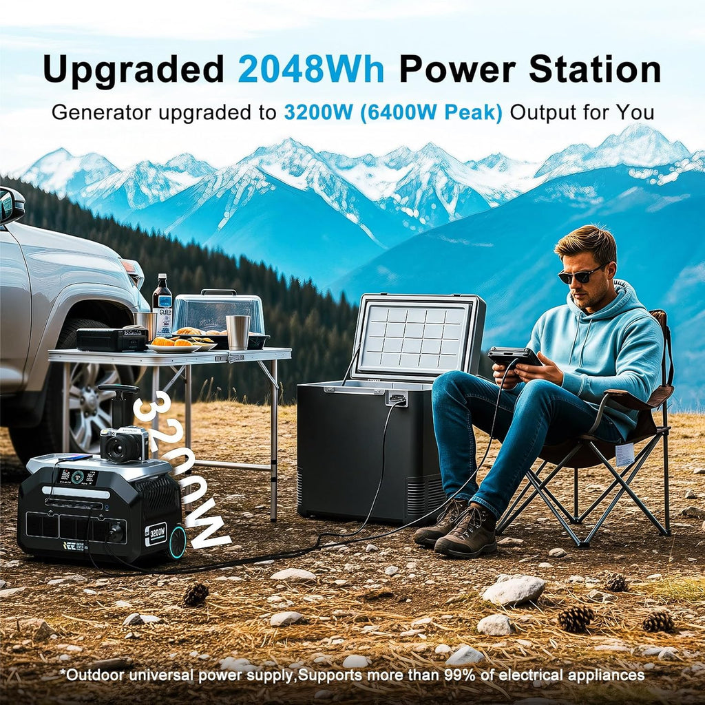 Centrale électrique compact and portable IEE 3200W P3200, générateur solaire 2048Wh, charge CA 1800W et charge solaire 1000W, générateur de batterie LiFePO4 pour alimentation de secours à domicile, camping et véhicules de loisirs en cas d'urgence