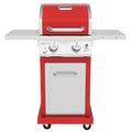 BBQ à gaz propane à 2 brûleurs, acier inoxydable rouge, 28 000 BTU, format compact