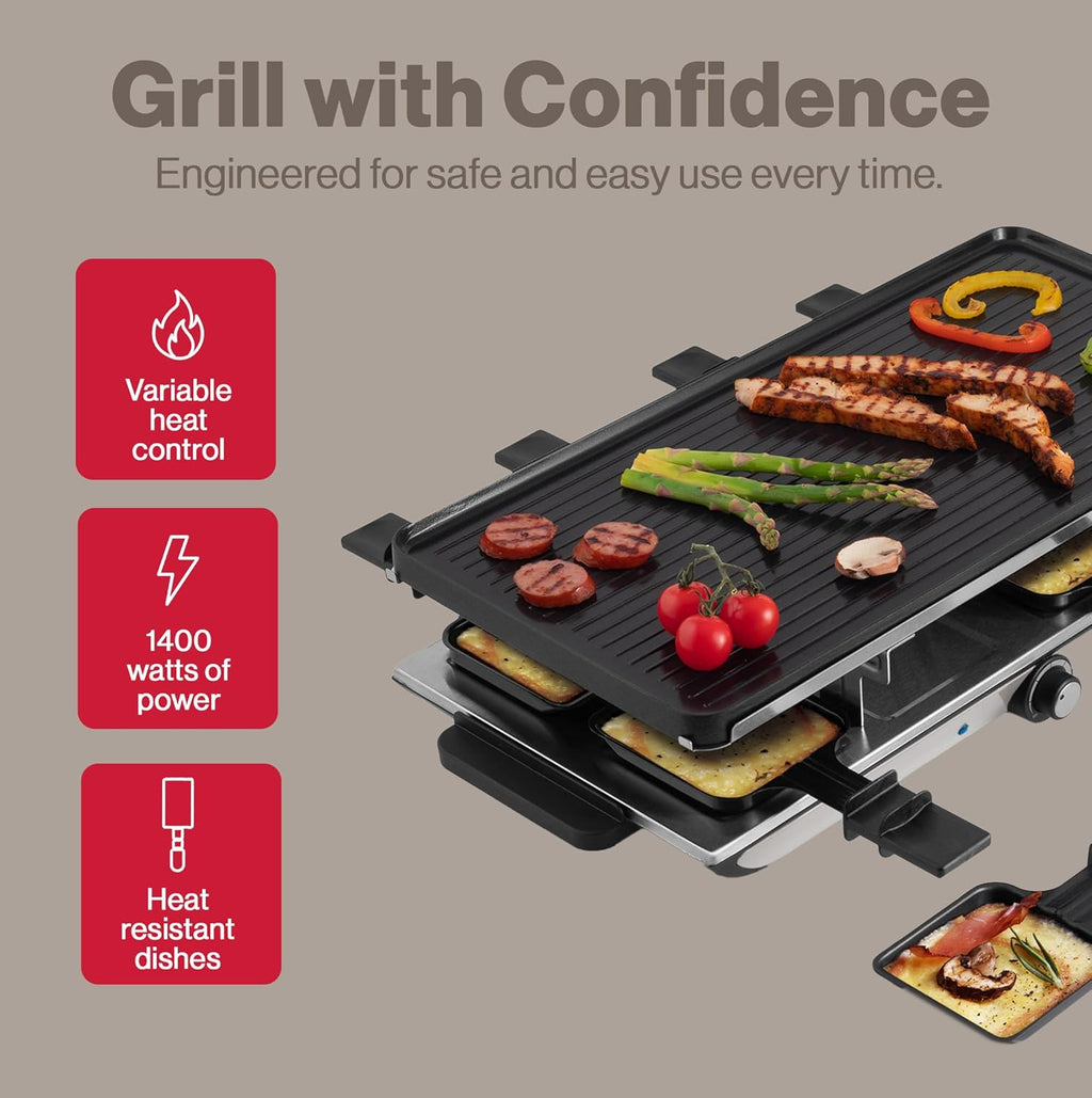 BBQ Grill à raclette Swissmar Geneva avec plaque de cuisson réversible en fonte d'aluminium - Idéal pour une utilisation intérieure et extérieure - BBQ convivial - 8 personnes