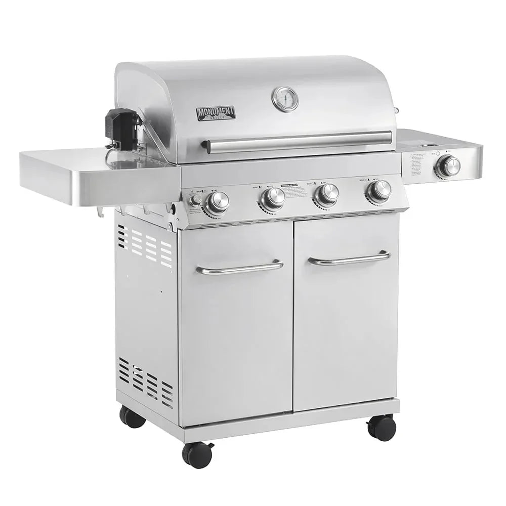 Gril à gaz propane Monument Grills 17842 en acier inoxydable à 4 brûleurs avec rôtissoire