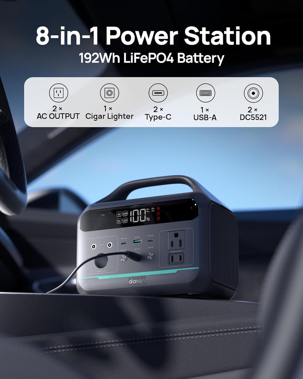 Station d'alimentation compact and portable 300 W, batterie externe 192 Wh avec prise secteur 110 V, batterie de secours LiFePO4, générateur solaire 8 ports à charge rapide pour le camping, les situations d'urgence (ouragan), les activités de plein