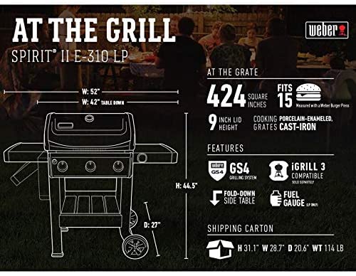 BBQ à gaz propane liquide Weber Spirit II E-310 à 3 brûleurs, noir (réf. 45010001),