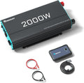 Onduleur Renogy P2 2000 W à onde sinusoïdale pure, convertisseur 12 V CC vers 110 V CA, onduleur solaire hors réseau pour véhicules, camions, camping-cars et maisons, avec port USB 5 V/2,1 A intégré et télécommande filaire.